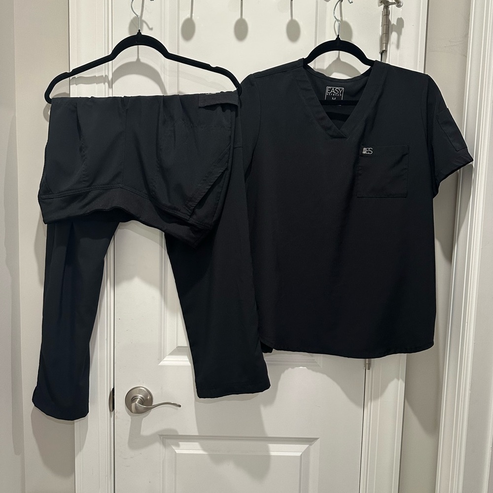 Easy Stretch Black V-Neck Scrub Top and Pants